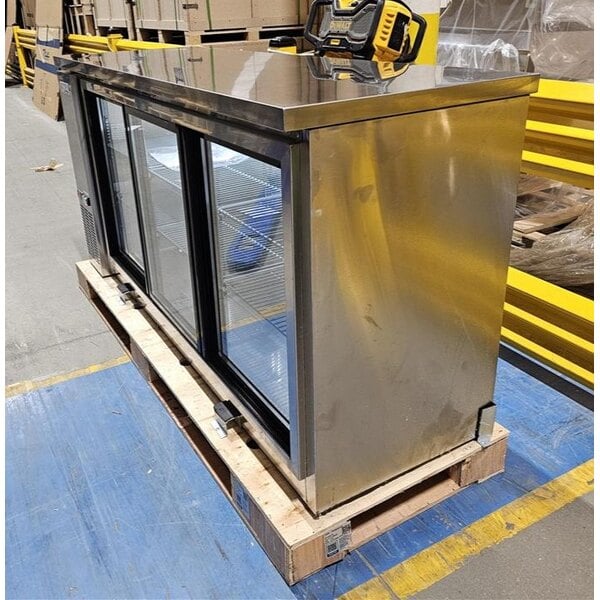 Scratch and Dent Avantco UBB-72S-HC 73" Stainless Steel Counter Height Narrow Sliding Glass Door Back Bar Refrigerator with LED Lighting