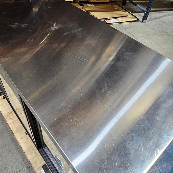 Scratch and Dent Avantco UBB-72S-HC 73" Stainless Steel Counter Height Narrow Sliding Glass Door Back Bar Refrigerator with LED Lighting