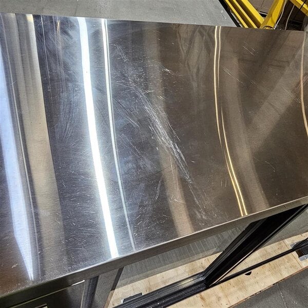 Scratch and Dent Avantco UBB-72S-HC 73" Stainless Steel Counter Height Narrow Sliding Glass Door Back Bar Refrigerator with LED Lighting