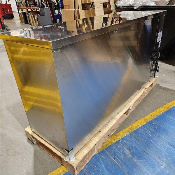 Scratch and Dent Avantco UBB-72S-HC 73" Stainless Steel Counter Height Narrow Sliding Glass Door Back Bar Refrigerator with LED Lighting