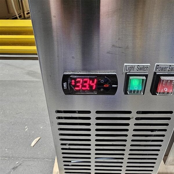 Scratch and Dent Avantco UBB-72S-HC 73" Stainless Steel Counter Height Narrow Sliding Glass Door Back Bar Refrigerator with LED Lighting