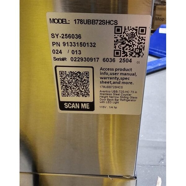 Scratch and Dent Avantco UBB-72S-HC 73" Stainless Steel Counter Height Narrow Sliding Glass Door Back Bar Refrigerator with LED Lighting