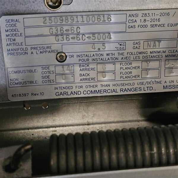 Scratch and Dent Garland G36-6C Natural Gas 6 Burner 36" Range with Convection Oven - 236,000 BTU