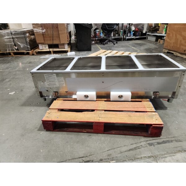 Scratch and Dent ServIt GST-4WE-NG Four Pan Open Well Natural Gas Steam Table with Undershelf - 14,000 BTU