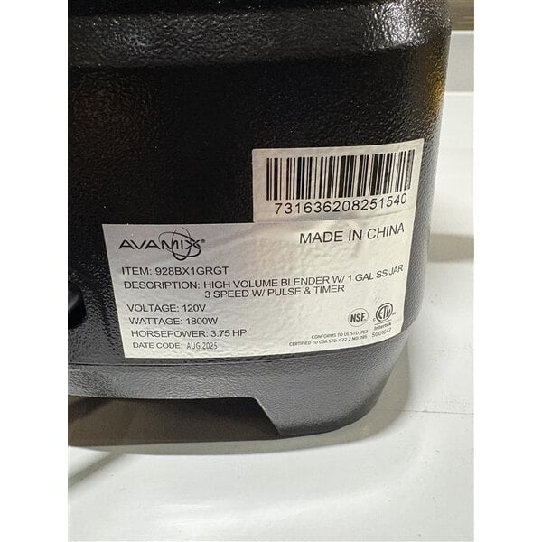 Scratch and Dent AvaMix BX1GRGT 3 3/4 hp 1 Gallon Stainless Steel Heavy Duty Commercial Food Blender with Timer - 120V