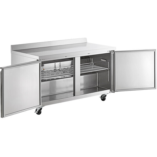 Scratch and Dent Avantco SS-WT-60R-HC 60" Two Door Worktop Refrigerator with 3 1/2" Backsplash