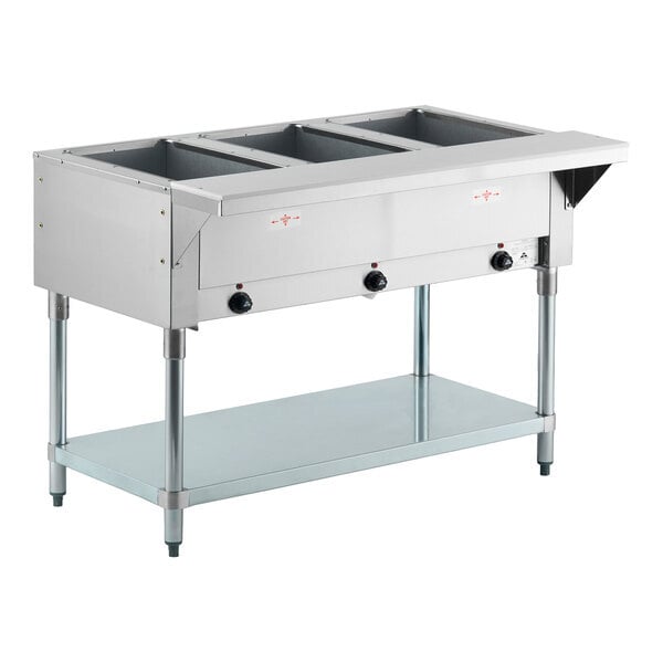 Scratch and Dent Advance Tabco HF-3E-120 Three Pan Electric Steam Table with Undershelf - Open Well, 120V