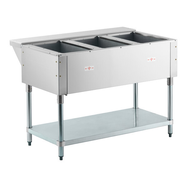 Scratch and Dent Advance Tabco HF-3E-120 Three Pan Electric Steam Table with Undershelf - Open Well, 120V