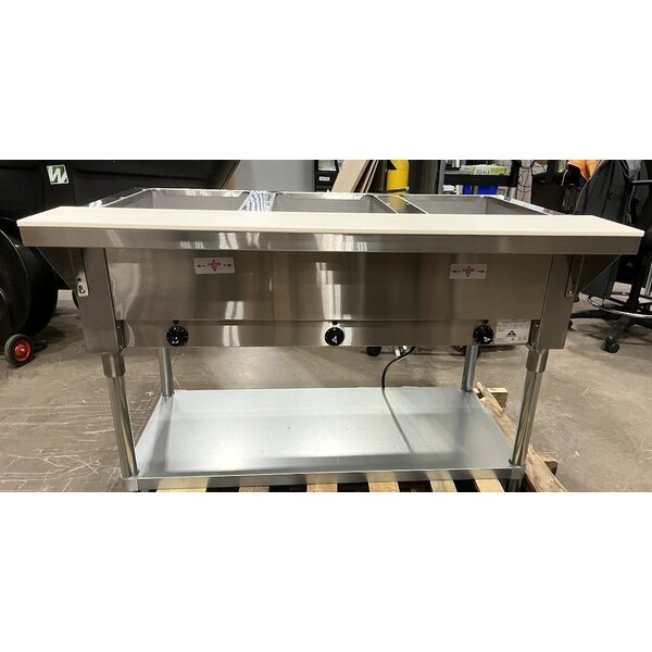 Scratch and Dent Advance Tabco HF-3E-120 Three Pan Electric Steam Table with Undershelf - Open Well, 120V