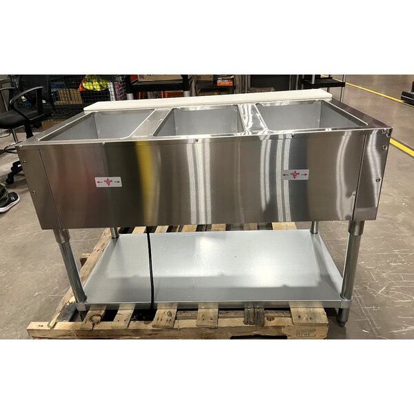 Scratch and Dent Advance Tabco HF-3E-120 Three Pan Electric Steam Table with Undershelf - Open Well, 120V
