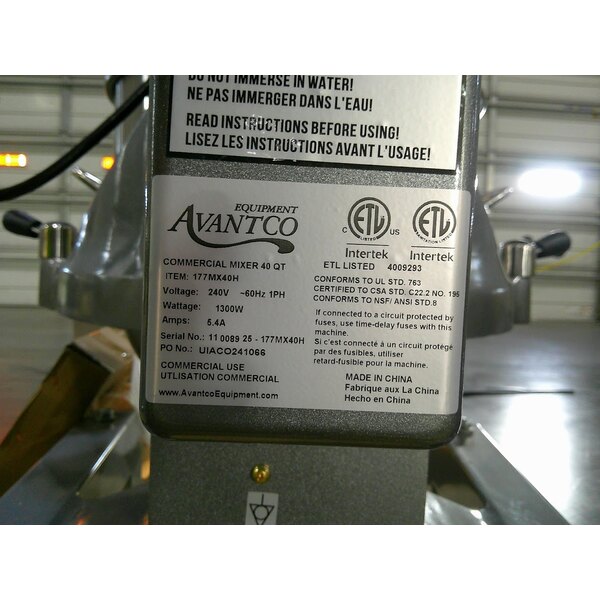 Scratch and Dent Avantco MX40H 40 Qt. Planetary Floor Mixer with Guard & Standard Accessories - 240V, 2 hp
