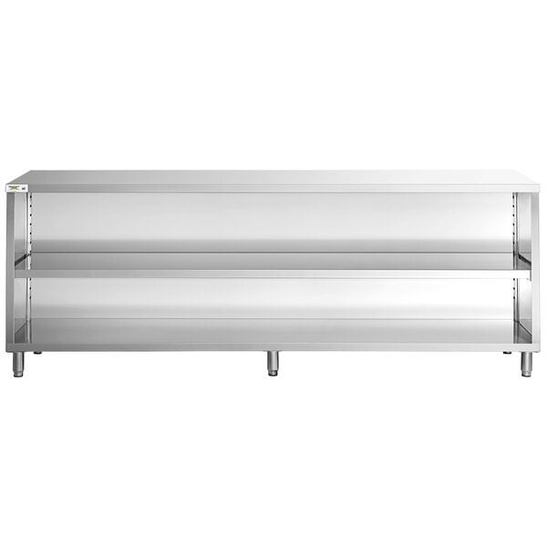 Scratch and Dent Regency 30" x 96" 16 Gauge Type 304 Stainless Steel Enclosed Base Table with Open Front and Adjustable Midshelf