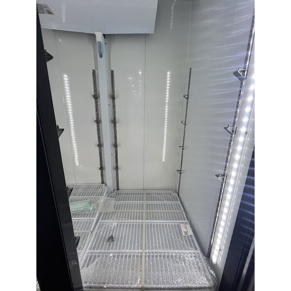 Scratch and Dent Avantco GDC-49-HC 53" Black Customizable Swing Glass Door Merchandiser Refrigerator with LED Lighting