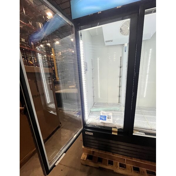 Scratch and Dent Avantco GDC-49-HC 53" Black Customizable Swing Glass Door Merchandiser Refrigerator with LED Lighting