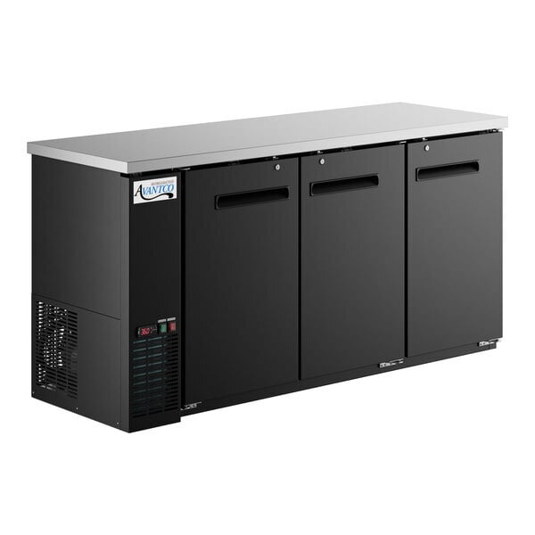 Scratch and Dent Avantco UBB-72-HC 73" Black Counter Height Narrow Solid Door Back Bar Refrigerator with LED Lighting