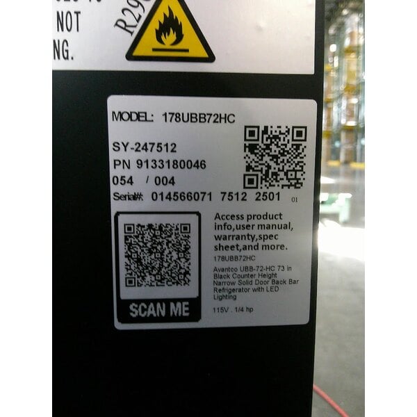 Scratch and Dent Avantco UBB-72-HC 73" Black Counter Height Narrow Solid Door Back Bar Refrigerator with LED Lighting