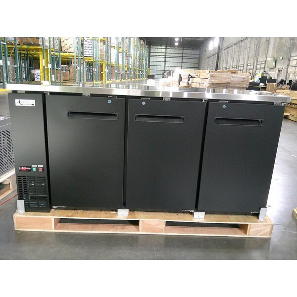 Scratch and Dent Avantco UBB-72-HC 73" Black Counter Height Narrow Solid Door Back Bar Refrigerator with LED Lighting