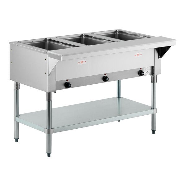 Scratch and Dent Advance Tabco SW-3E-120 Three Pan Electric Hot Food Table with Undershelf - Sealed Well, 120V