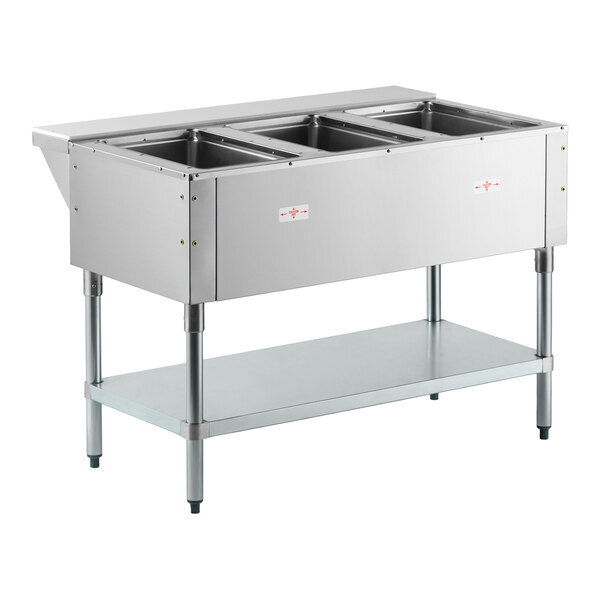 Scratch and Dent Advance Tabco SW-3E-120 Three Pan Electric Hot Food Table with Undershelf - Sealed Well, 120V