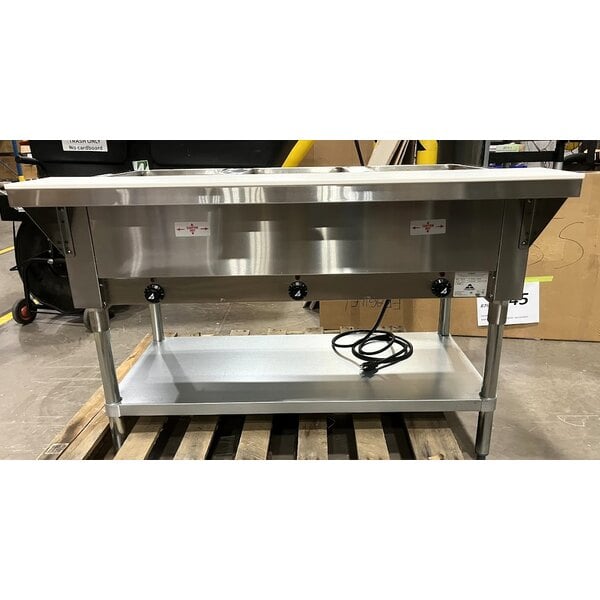 Scratch and Dent Advance Tabco SW-3E-120 Three Pan Electric Hot Food Table with Undershelf - Sealed Well, 120V