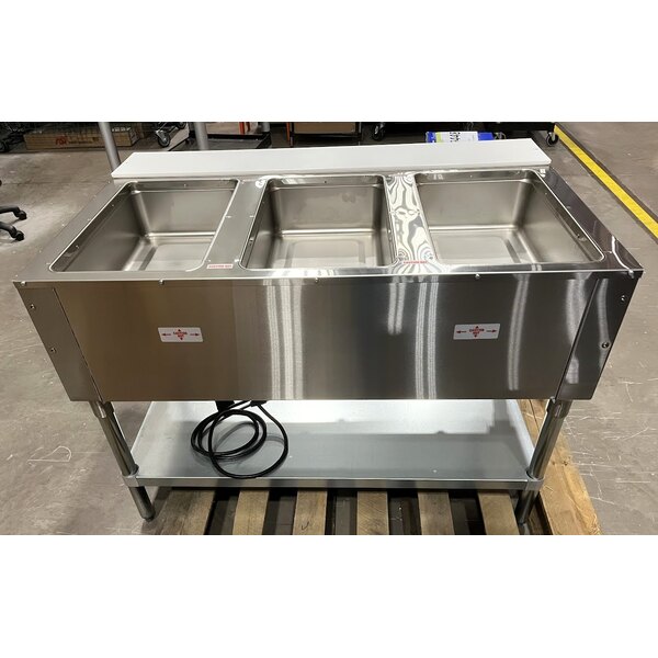 Scratch and Dent Advance Tabco SW-3E-120 Three Pan Electric Hot Food Table with Undershelf - Sealed Well, 120V