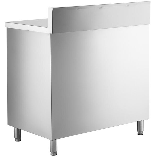 Scratch and Dent Regency 24" x 36" 16 Gauge Type 304 Stainless Steel Enclosed Base Open Front Table with Adjustable Midshelf and 6" Backsplash