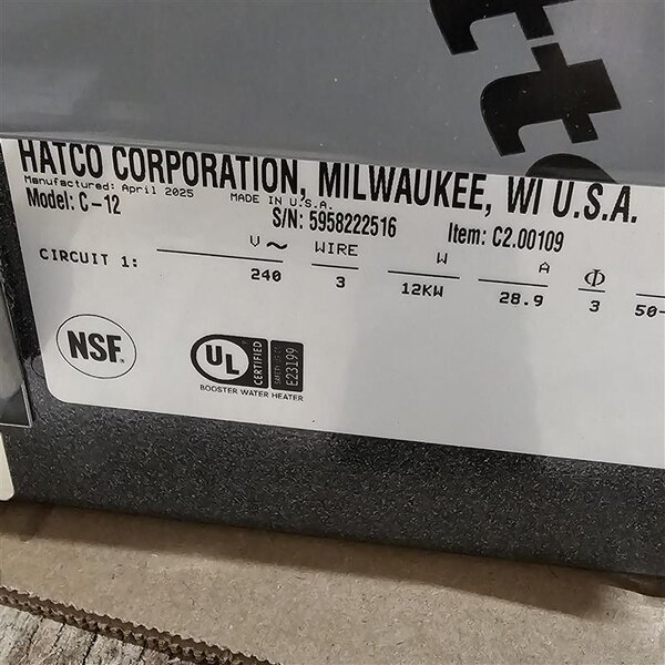 Scratch and Dent Hatco C-12 Compact Booster Water Heater - 240V, 3 Phase,12 kW