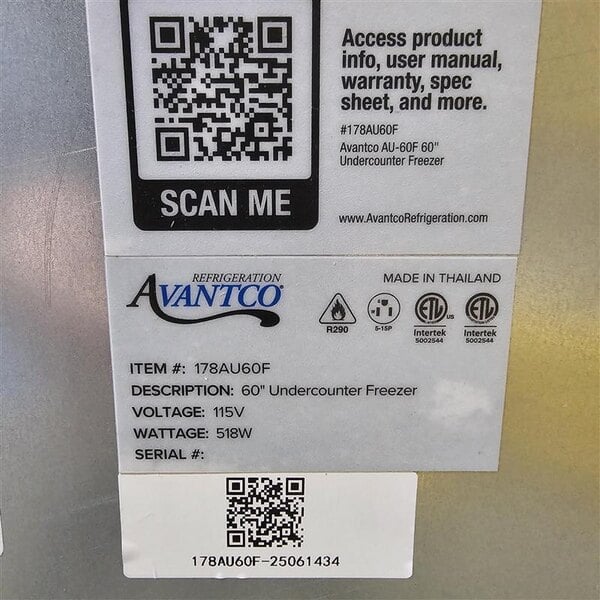 Scratch and Dent Avantco AU-60F 60" Undercounter Freezer