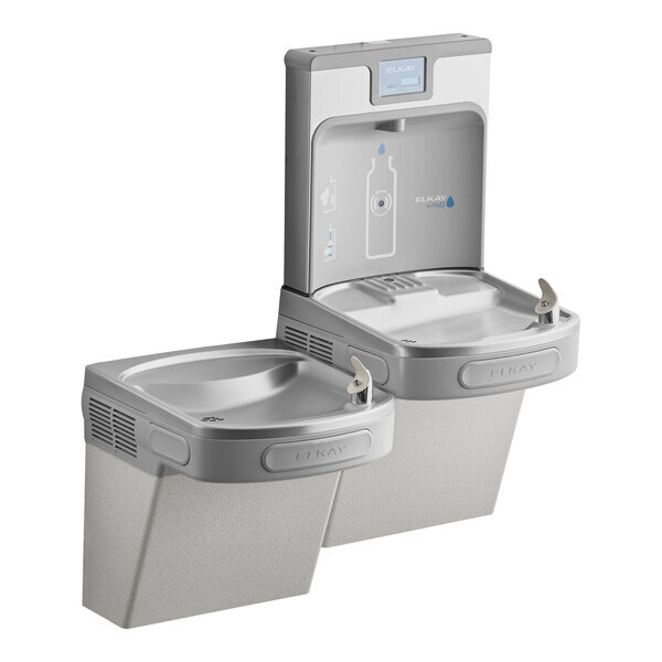 Scratch and Dent Zurn Elkay LZSTL8WSLK ezH20 8 GPH Light Gray Hands-Free Filtered Bottle Filling Station with Versatile Bi-Level Vandal-Resistant Drinking Fountain - Chilled