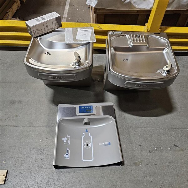 Scratch and Dent Zurn Elkay LZSTL8WSLK ezH20 8 GPH Light Gray Hands-Free Filtered Bottle Filling Station with Versatile Bi-Level Vandal-Resistant Drinking Fountain - Chilled