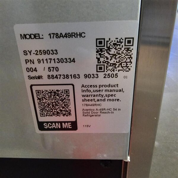 Scratch and Dent Avantco A-49R-HC 54" Solid Door Reach-In Refrigerator