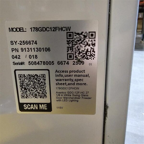 Scratch and Dent Avantco GDC-12F-HC 27" White Customizable Swing Glass Door Merchandiser Freezer with LED Lighting