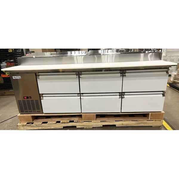 Scratch and Dent Avantco SSPPT-3H 94" 6 Drawer Refrigerated Pizza Prep Table