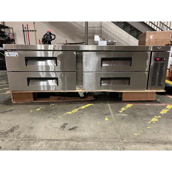 Scratch and Dent Cooking Performance Group 72GTRBNL 72" Gas Countertop Griddle with Thermostatic Controls and 72", 4 Drawer Refrigerated Chef Base - 180,000 BTU