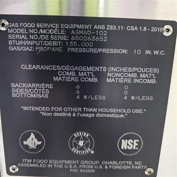 Scratch and Dent Wolf by Vulcan AGM60-LP Liquid Propane 60" Heavy-Duty Gas Countertop Griddle with Manual Controls - 135,000 BTU