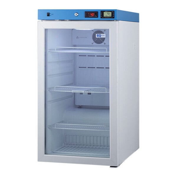 Scratch and Dent Summit Appliance ACR32G EQTemp ACR Series 3.17 Cu. Ft. White / Blue Compact Glass Door Reach-In Medical Refrigerator - 115V