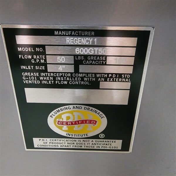 Scratch and Dent Regency 100 lb. 50 GPM Grease Trap with 4" Non-Threaded Connections - PDI Certified