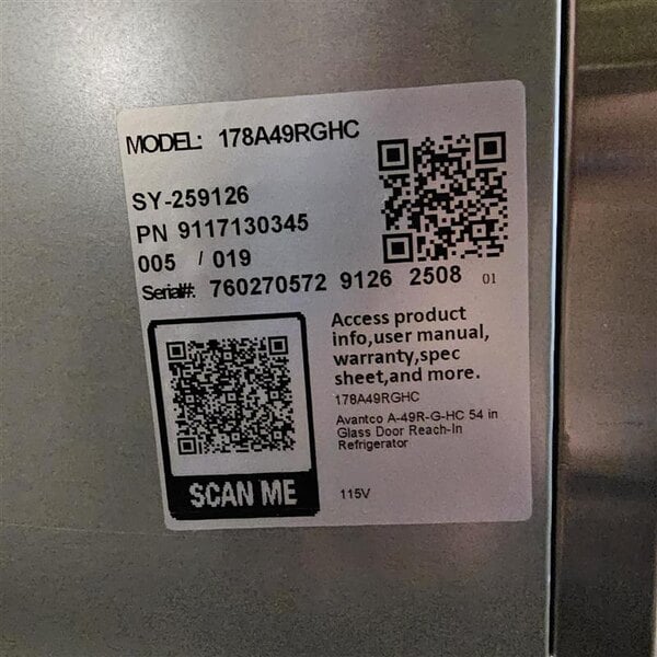 Scratch and Dent Avantco A-49R-G-HC 54" Glass Door Reach-In Refrigerator