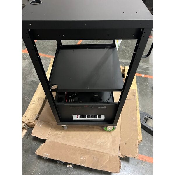 Scratch and Dent Newcastle Systems EC350 EcoCart 20" x 21 3/4" x 43" Black Compact Powered Mobile Work Station with Power Strip, Cord Holder, and Waste Basket - 40 Ah