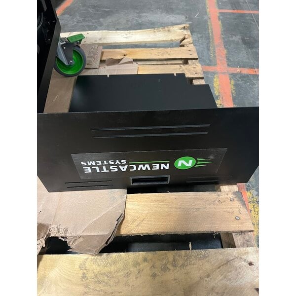 Scratch and Dent Newcastle Systems EC350 EcoCart 20" x 21 3/4" x 43" Black Compact Powered Mobile Work Station with Power Strip, Cord Holder, and Waste Basket - 40 Ah