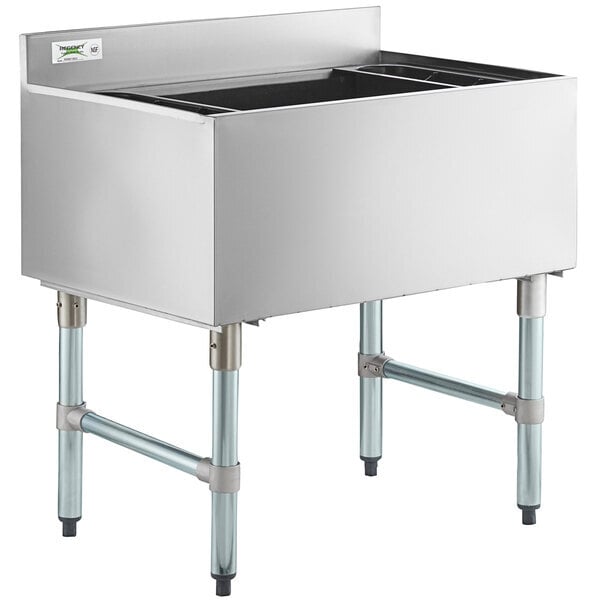Scratch and Dent Regency 21" x 30" Underbar Ice Bin with 7 Circuit Post-Mix Cold Plate and Bottle Holders
