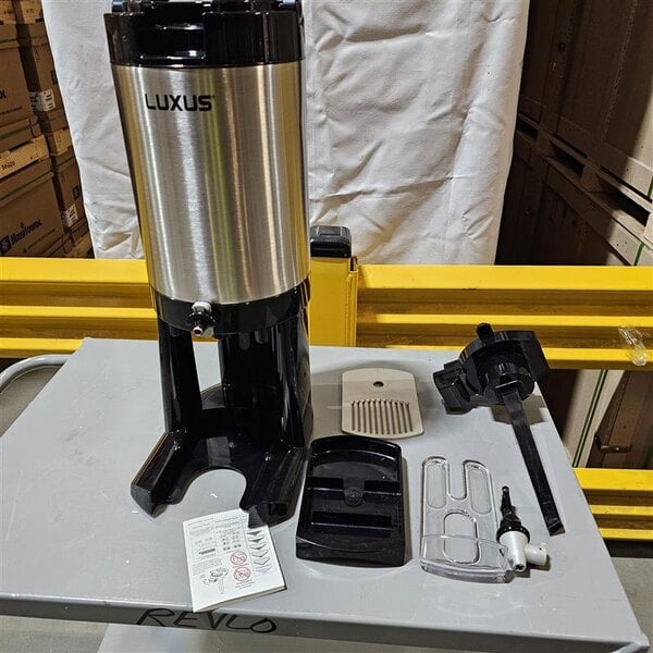 Scratch and Dent Fetco L4D-20 Luxus 2 Gallon Stainless Steel Coffee Server with Stand