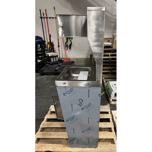 Scratch and Dent Advance Tabco 7-PS-99 Hands Free Hand Sink with Pedestal Base, Soap and Towel Dispenser, and Trash Bin