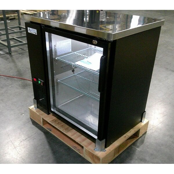 Scratch and Dent Avantco UBB-36G-HC 36" Black Counter Height Glass Door Back Bar Refrigerator with LED Lighting