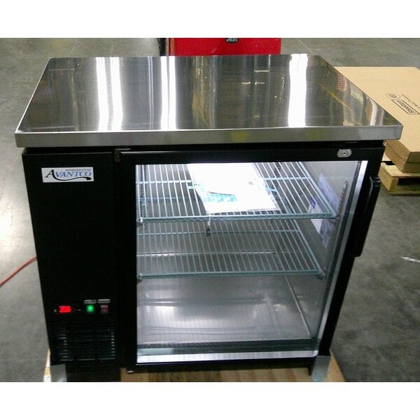Scratch and Dent Avantco UBB-36G-HC 36" Black Counter Height Glass Door Back Bar Refrigerator with LED Lighting