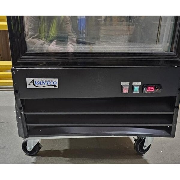 Scratch and Dent Avantco GDC-23-HC 28 3/8" Black Customizable Swing Glass Door Merchandiser Refrigerator with LED Lighting