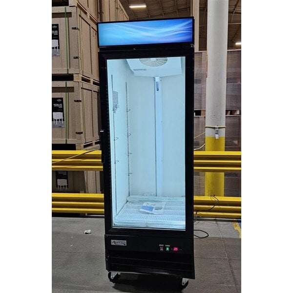 Scratch and Dent Avantco GDC-23-HC 28 3/8" Black Customizable Swing Glass Door Merchandiser Refrigerator with LED Lighting