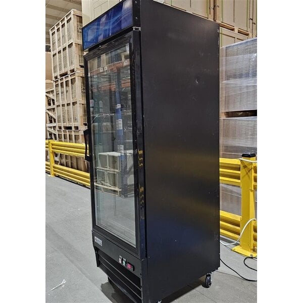 Scratch and Dent Avantco GDC-23-HC 28 3/8" Black Customizable Swing Glass Door Merchandiser Refrigerator with LED Lighting