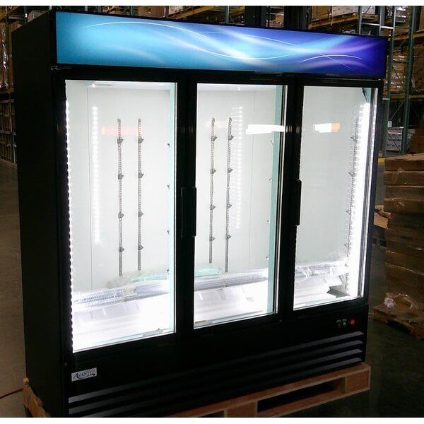 Scratch and Dent Avantco GDC-69-HC 78 1/4" Black Customizable Swing Glass Door Merchandiser Refrigerator with LED Lighting