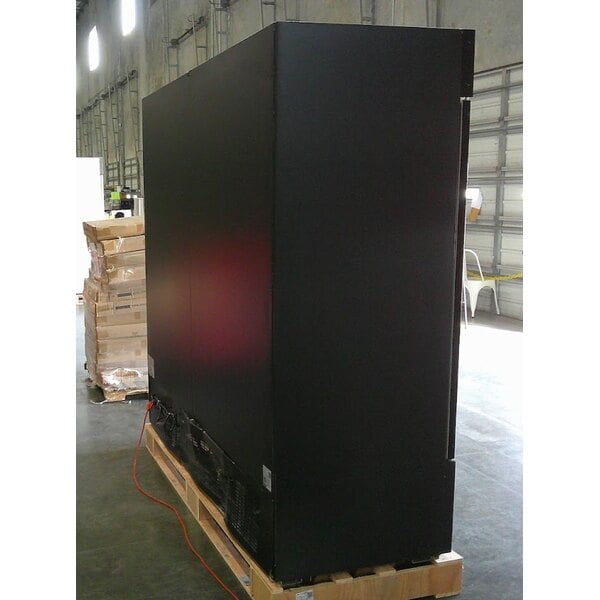 Scratch and Dent Avantco GDC-69-HC 78 1/4" Black Customizable Swing Glass Door Merchandiser Refrigerator with LED Lighting